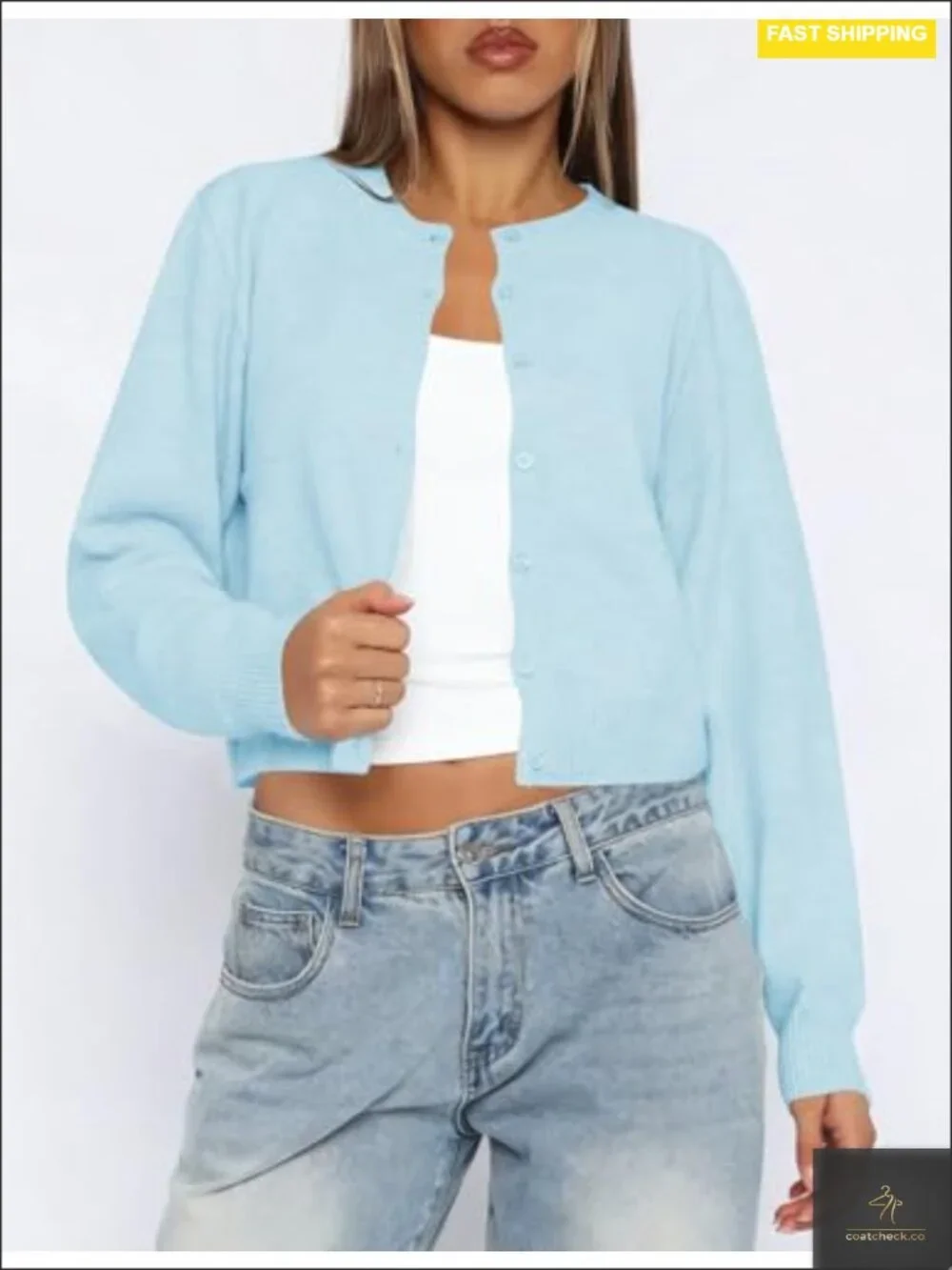 Womens Cropped Cardigan Sweater Lightweight Long Sleeve Button Up Knit Cardigan